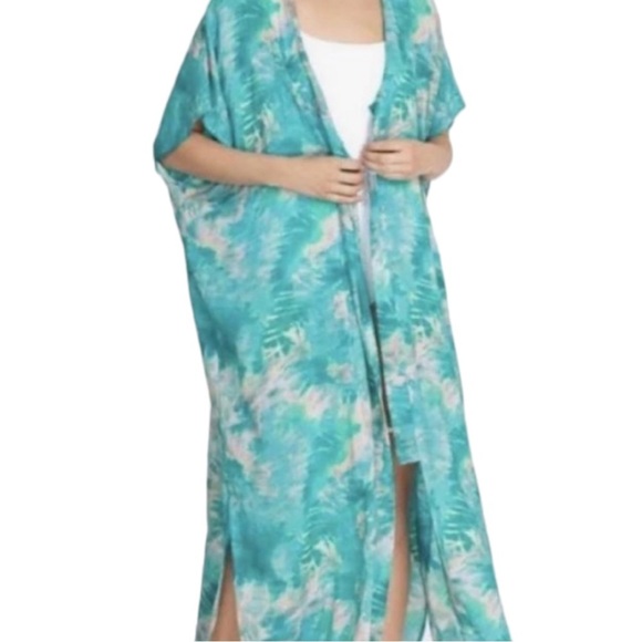 Johnny Was Calme Dress V-Neck Kaftan Maxi Turquoise Tie Dye Size Small / Medium - Picture 1 of 7